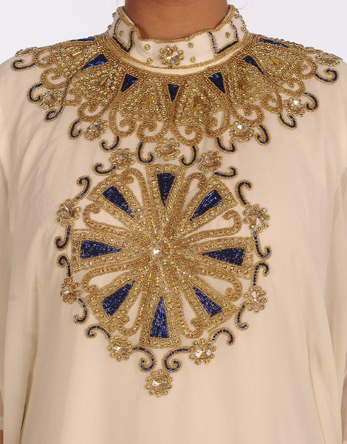 Dubai Off White Georgette Hand Embroidery Party Wear Kaftan