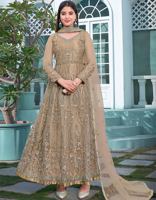 Heavy Butterfly Net Beige Anarkali Suit Pant Bottom
