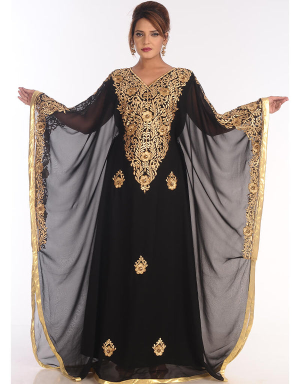 Modest Black Georgette Hand Embroidery Party Wear Kaftan