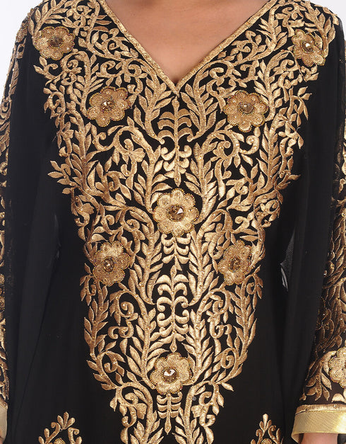 Modest Black Georgette Hand Embroidery Party Wear Kaftan