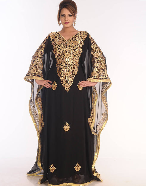 Modest Black Georgette Hand Embroidery Party Wear Kaftan