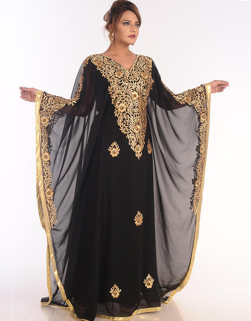 Modest Black Georgette Hand Embroidery Party Wear Kaftan