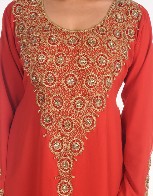 Islamic Red Georgette Hand Embroidery Party Wear Kaftan