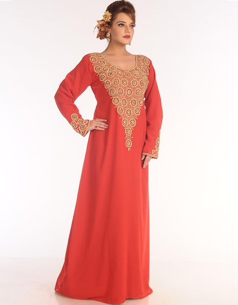 Islamic Red Georgette Hand Embroidery Party Wear Kaftan
