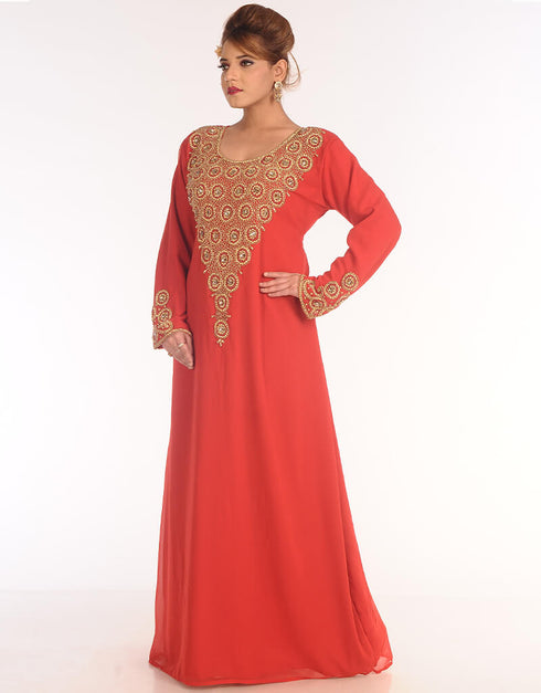 Islamic Red Georgette Hand Embroidery Party Wear Kaftan