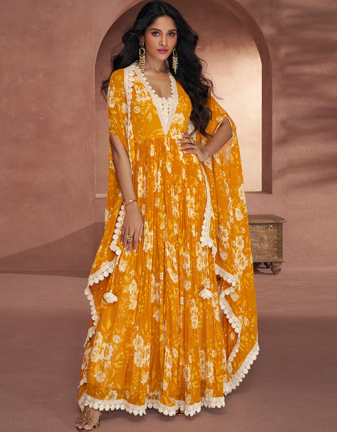 Mustard Real Georgette Pant Anarkali