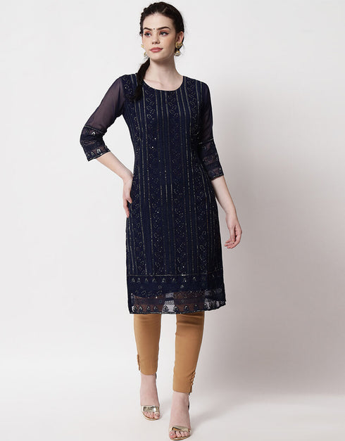 Blue Georgette Pant Straight