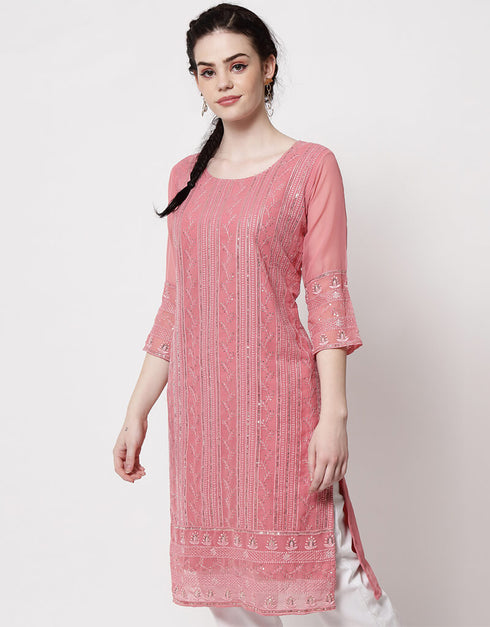 Pink Georgette Pant Straight Closure View