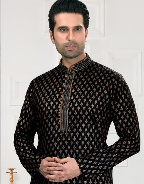 Black Kurta Cotton Printed Chudidar Closure View