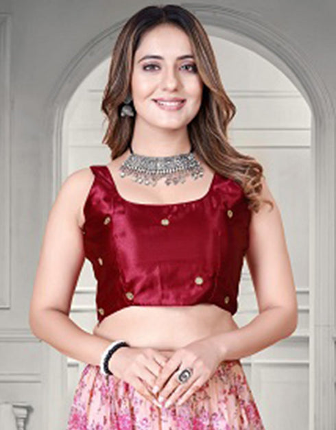 Traditional Party Wear Heavy Lehenga Choli Red Silk Satin Lehenga Choli Close-up View