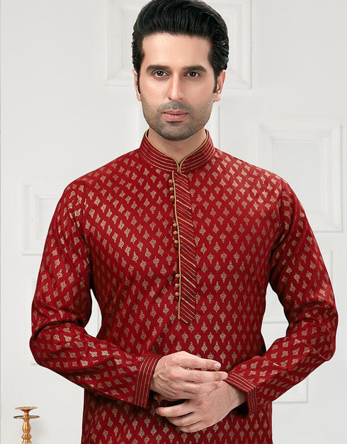 Maroon Kurta Cotton Printed Churidar Closure View