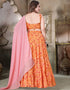 Traditional Party Wear Heavy Lehenga Choli Deep Orange Teby Organza Lehenga Choli Back View