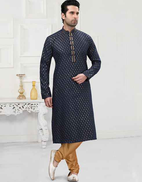 Navy Blue Kurta Cotton Printed Churidar