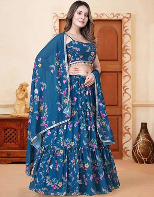 Traditional Party Wear Heavy Lehenga Choli Light Navy Weightless Lehenga Choli Close-up View