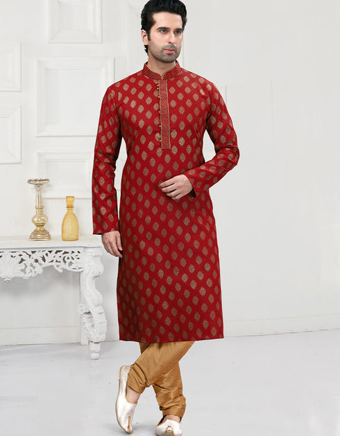 Maroon Kurta Cotton Printed Churidar
