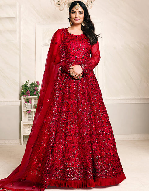 Maroon Net Anarkali Anarkali
