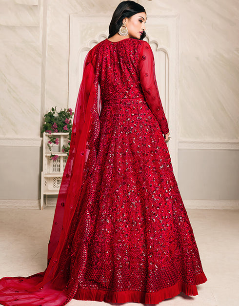 Maroon Net Anarkali Anarkali Closure View