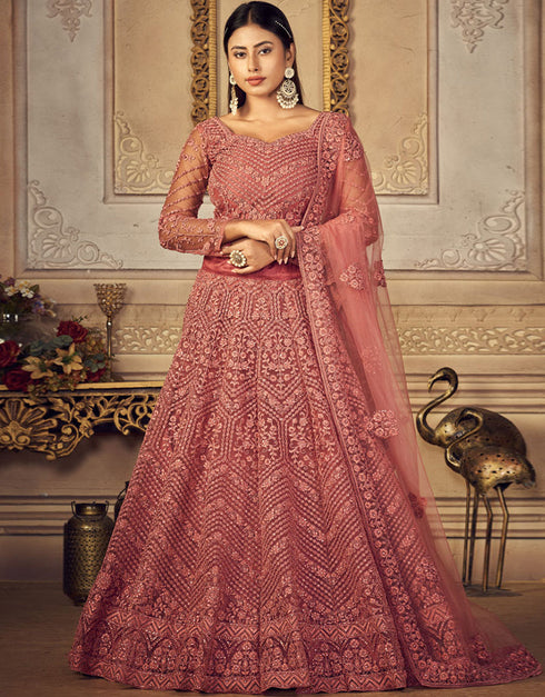Salmon Net With Banglori Silk Lehenga Choli