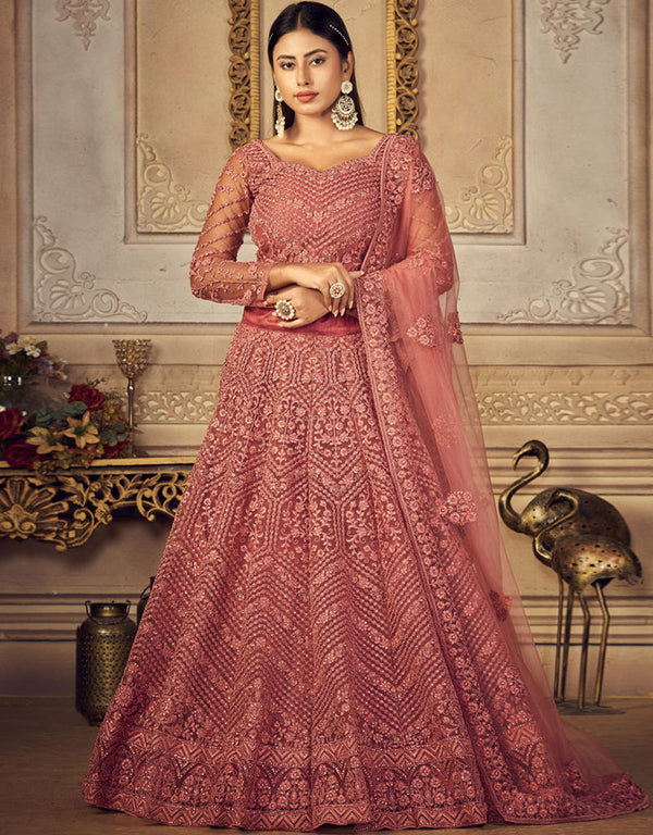 Salmon Net With Banglori Silk Lehenga Choli
