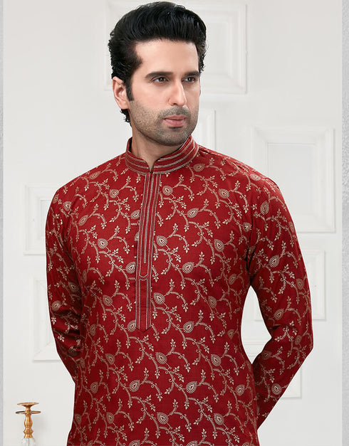 Maroon Kurta Cotton Printed Churidar Closure View