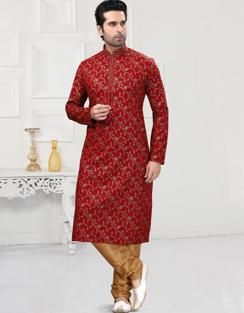 Maroon Kurta Cotton Printed Churidar