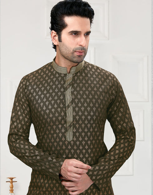 Mehndi Green Kurta Cotton Printed Churidar Closure View