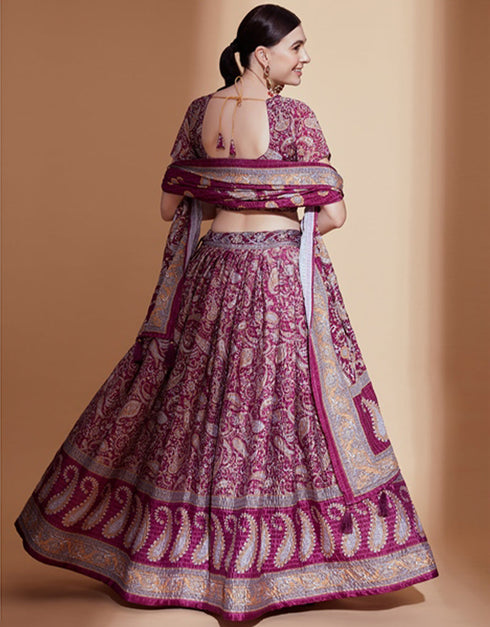 Exquisite Crochet Embroidered Lehenga Choli Collection Purple Chinon Lehenga Choli Back View