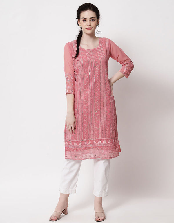 Pink Georgette Pant Straight