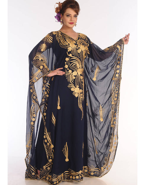 Women Black Georgette Hand Embroidery Party Wear Kaftan