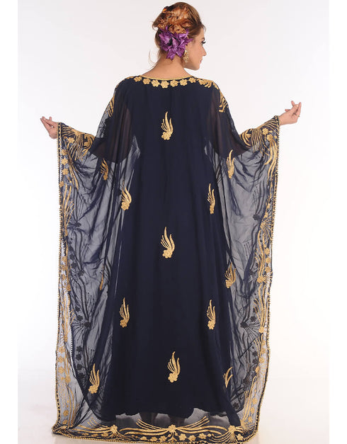 Women Black Georgette Hand Embroidery Party Wear Kaftan