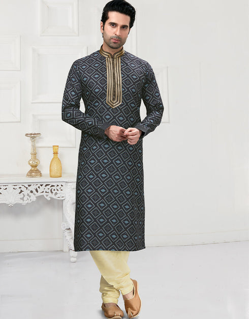Navy Blue Kurta Cotton Printed Churidar