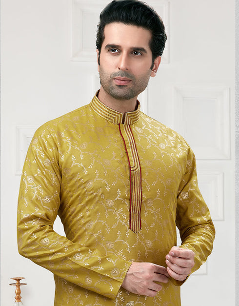 Mustard Yellow Kurta Cotton Printed Churidar Closure View