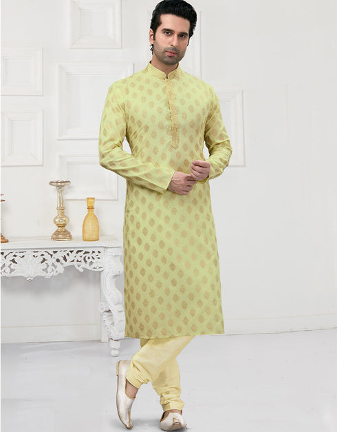 Light Pista Kurta Cotton Printed Churidar