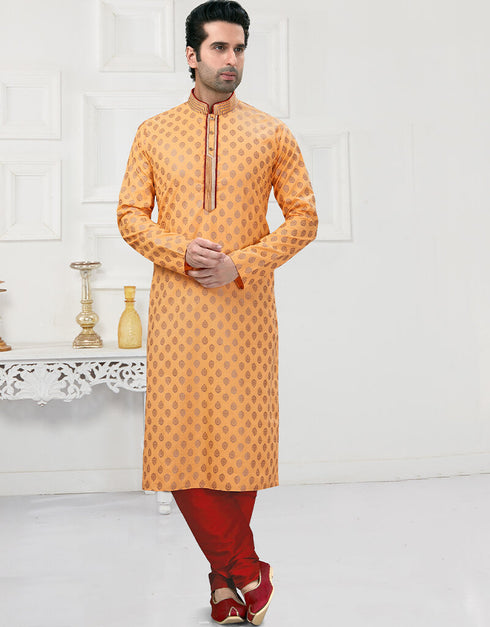 Peach Kurta Cotton Printed Churidar