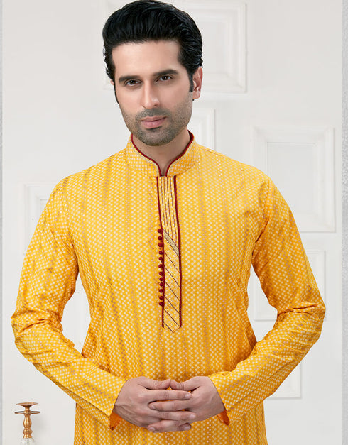 Yellow Kurta Cotton Printed Churidar Closure View