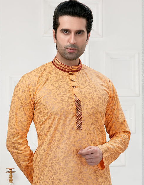 Peach Kurta Cotton Printed Churidar Closure View