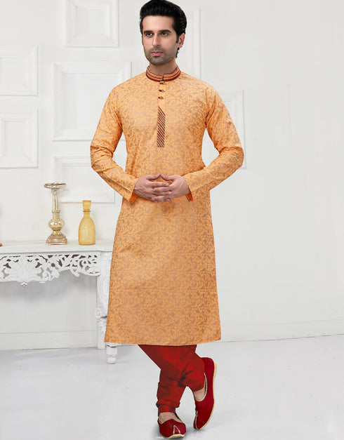 Peach Kurta Cotton Printed Churidar