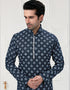 Navy Blue Kurta Cotton Printed Churidar Closure View