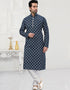 Navy Blue Kurta Cotton Printed Churidar
