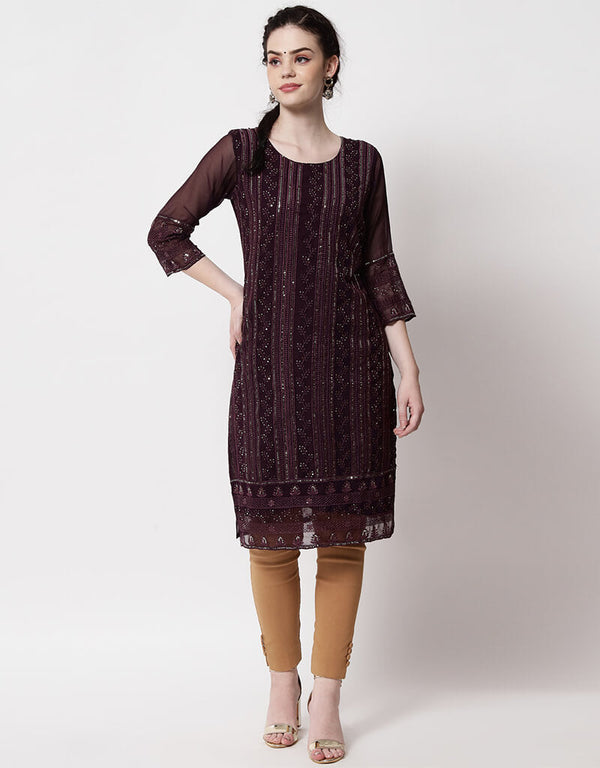 Brown Georgette Pant Straight