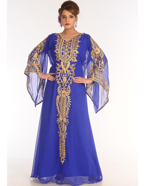 Muslimah Royal Blue Georgette Hand Embroidery Party Wear Kaftan