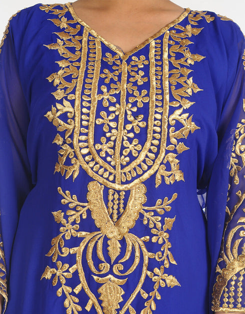 Muslimah Royal Blue Georgette Hand Embroidery Party Wear Kaftan