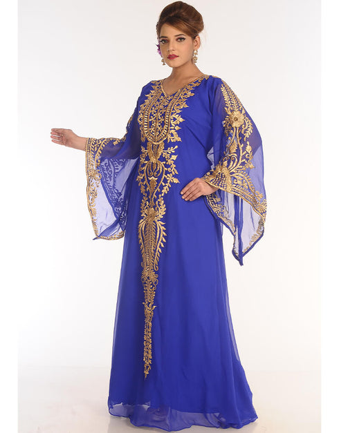 Muslimah Royal Blue Georgette Hand Embroidery Party Wear Kaftan