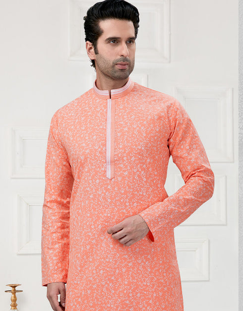 Light Pinkish Peach Kurta Cotton Printed Churidar Closure View