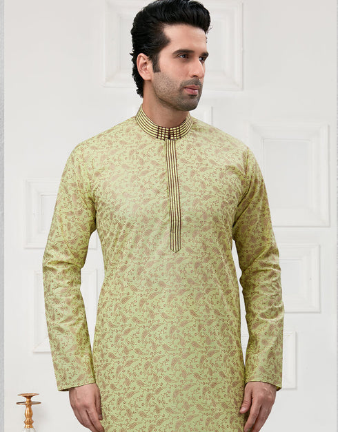 Light Pista Kurta Cotton Printed Churidar Closure View