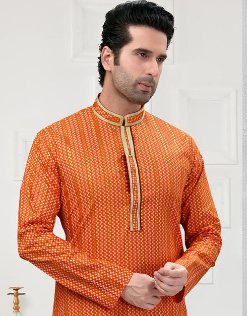 Orange With Multi Kurta Cotton Printed Churidar Closure View