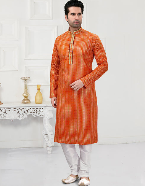 Orange With Multi Kurta Cotton Printed Churidar