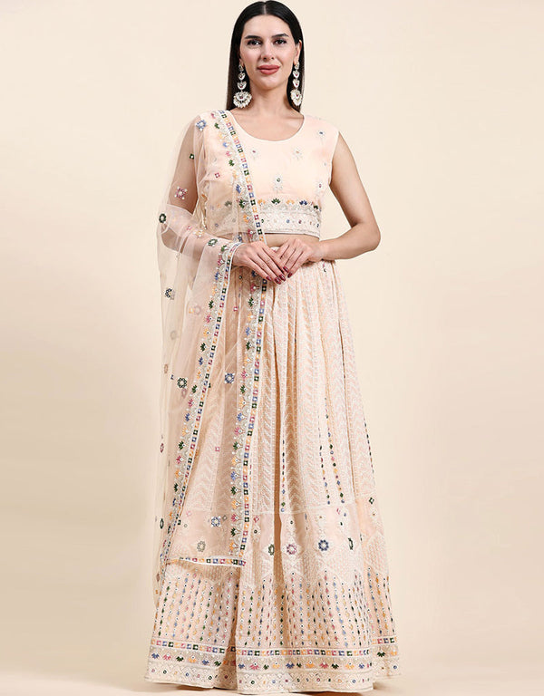Cream Pure Viscose Georgette Lehenga Choli