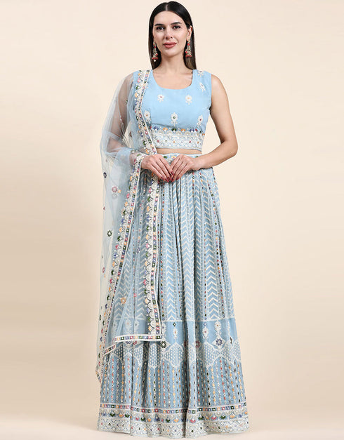 Light Blue Pure Viscose Georgette Lehenga Choli