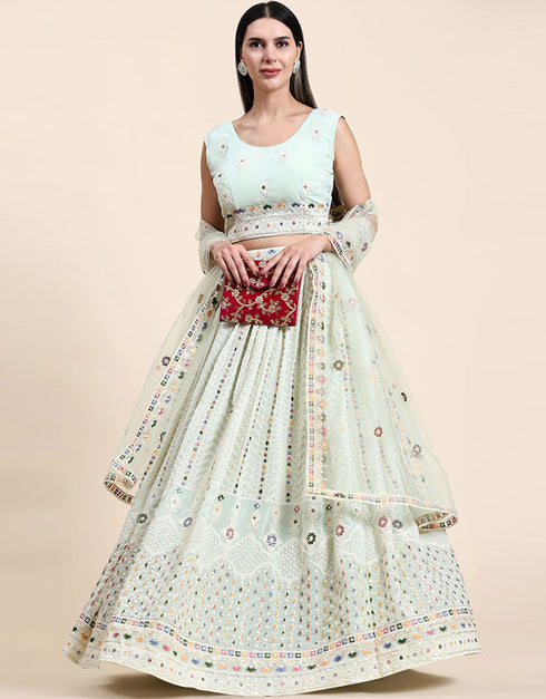 Mint Pure Viscose Georgette Lehenga Choli